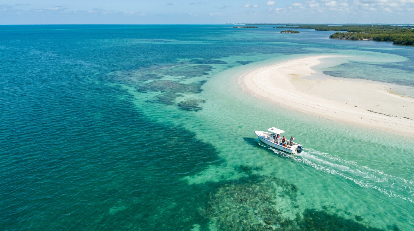 Research boat traveling across clear Atlantic water